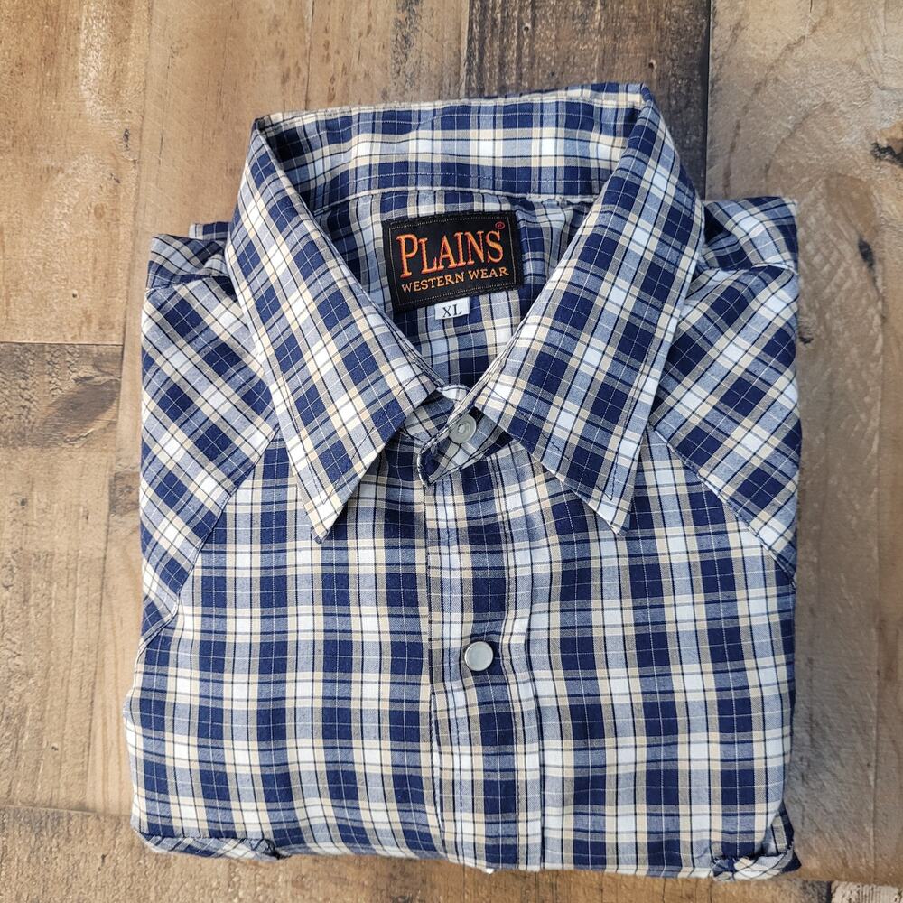 Plains Western Pearl Snap Cowboy Wear Plaid Long Sleeve Shirt‎ XL Ranch outdoor